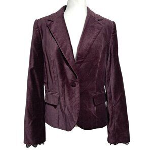Apostrophe Velour Jacket Blazer Womens 14 L/XL Plum Purple Preppy Acadamia Boho